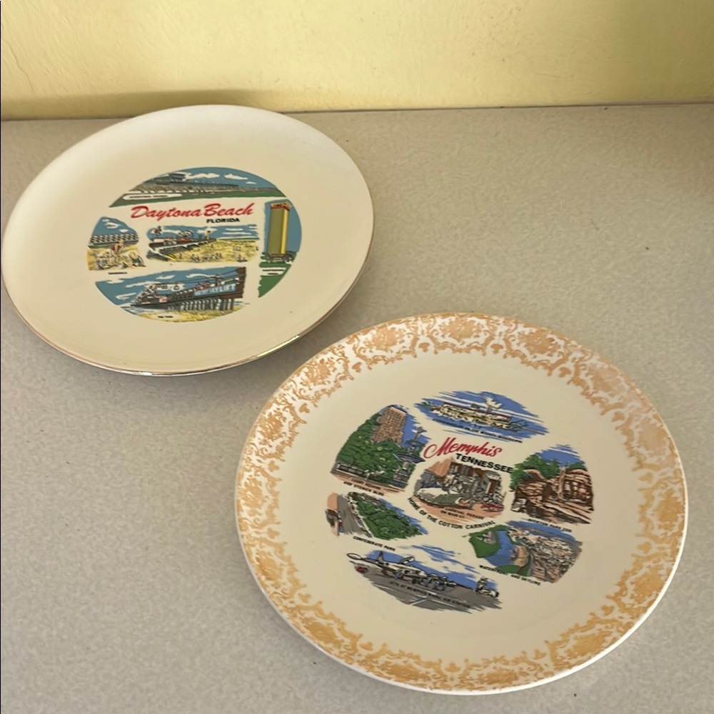 Vintage Souvenir Plates Daytona  Beach and Memphis Tennesee Souvenir